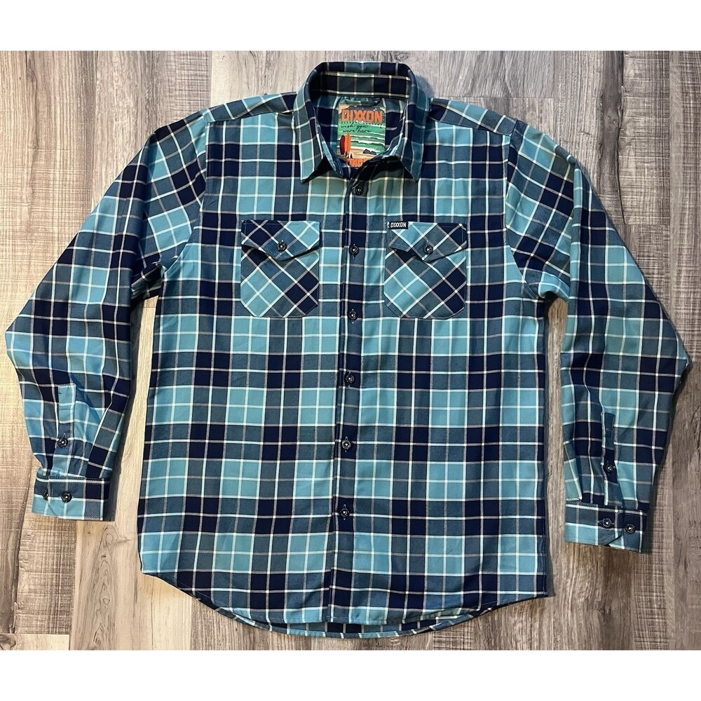 Dixxon Flannel Co Stingray Shirt Mens Large Aquamarine Plaid D-Tech Button Down